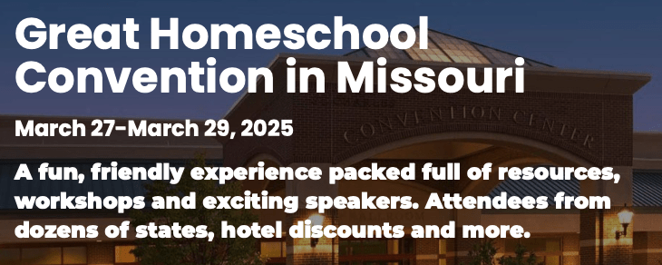 A banner with the words homeschool convention in missouri.